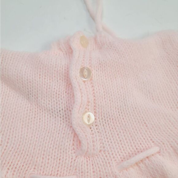 Vintage Pastel Pink Knit Sweater Baby Girl Dress Floral Embroidery - Picture 8 of 9